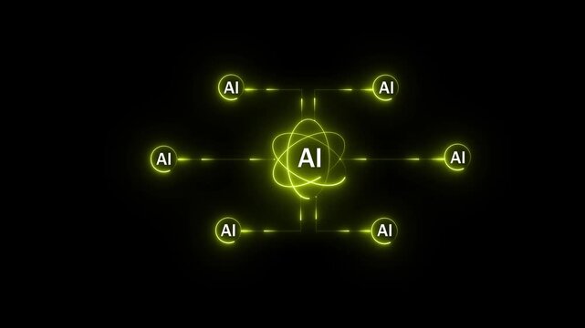 AI Sub-Agent Network Connected to Centralized Artificial Intelligence Core on Motion Graphic Animation.....