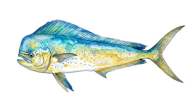 Watercolor Mahi Mahi Fish Illustration - Transparent Background