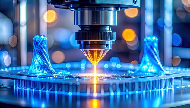 High-Precision Industrial Laser Cutting Machine in Operation Under Blue Lighting
