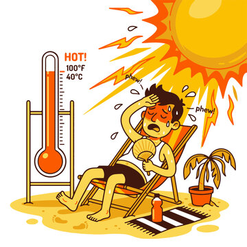 Heatwave Causing a Man Severe Discomfort and Exhaustion Under the Scorching Summer Sun
