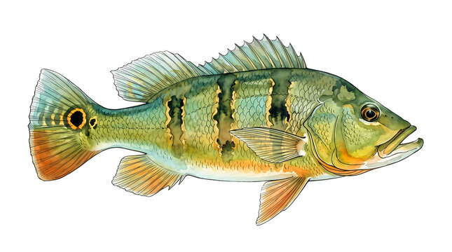 Peacock Bass Fish Illustration - Transparent Background