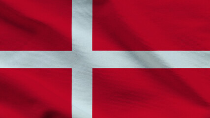 Obraz premium High-quality top-down view of the Danish flag on wavy cloth. Features the white Dannebrog cross on a red field. Perfect for Nordic culture, national holidays, and news.