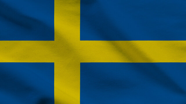 High-quality top-down view of the Swedish flag on wavy cloth. Features the yellow cross on a blue field. Ideal for Nordic travel, news, and national independence day events.