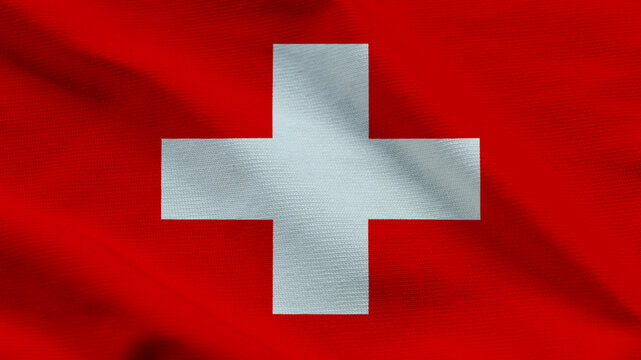 The red and white flag of Switzerland flutters in the wind, symbolizing the nation's sovereignty and unity. This flag showcases the country's rich history and pride.