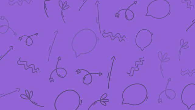 Animated seamless looping line art doodle pattern with modern pastel background. Minimal monoline icons create a playful abstract motion graphic backdrop for social media, UI, presentations, and video