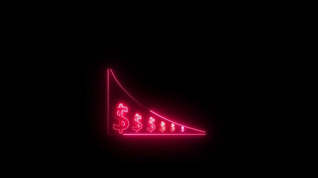 Glowing neon Quality control and company cost reduction. Cost reduction icon animation. Cost decrease money down arrow. corporate business efficiently .4K Video.
