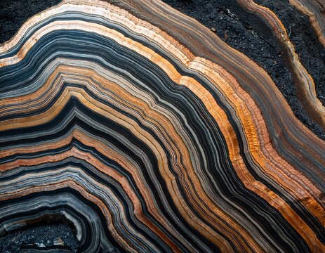 polished banded iron formation with hematite and magnetite layers