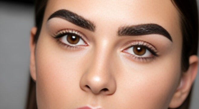 a beautiful woman whose eyebrows have been treated at a beauty salon