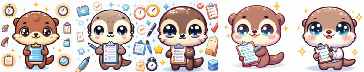 Vector of a cute cartoon otter character reviewing a checklist © FirdianKrisna