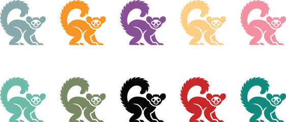 Colorful Lemur Silhouette Set on White Background, Vibrant Lemur Silhouette Collection Wildlife Graphic © jakircreativedesign