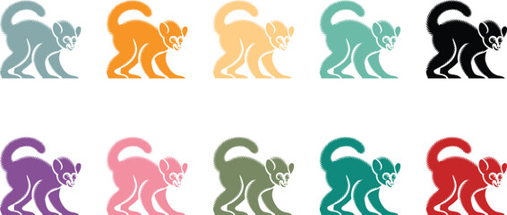 Colorful Monkey Silhouette Collection on White Background, Bright Monkey Silhouette Set Wildlife Animal Artwork © jakircreativedesign