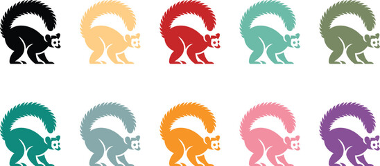 Colorful Lemur Silhouette Collection on White Background, Multicolor Lemur Silhouette Set Wildlife Animal Design © jakircreativedesign
