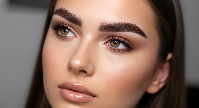 a beautiful woman whose eyebrows have been treated at a beauty salon