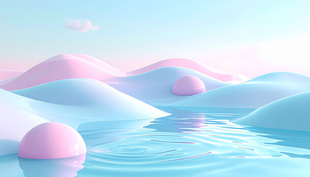Abstract Pastel Landscape with Water