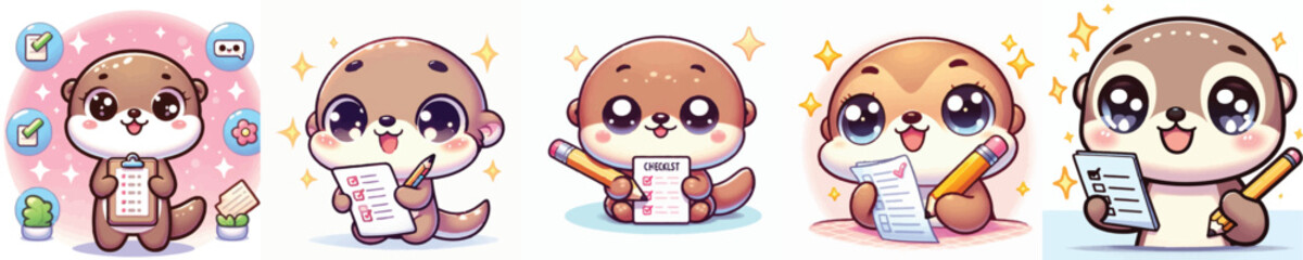 Vector of a cute cartoon otter character reviewing a checklist © FirdianKrisna