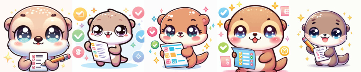 Vector of a cute cartoon otter character reviewing a checklist © FirdianKrisna