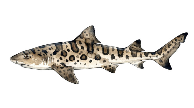 Leopard Shark Watercolor Illustration - Transparent Background