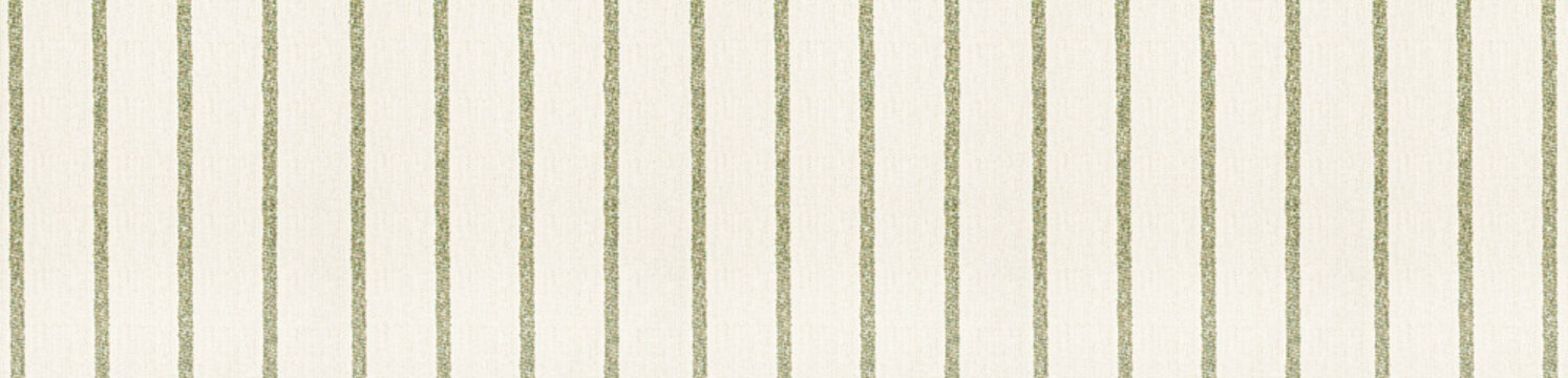Cream white canvas fabric with thin vertical green textured stripes