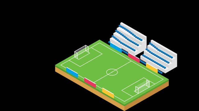 Modern 3D Animation of Outdoor Soccer Field with Double Tribune Stands Under Bright Sunlight