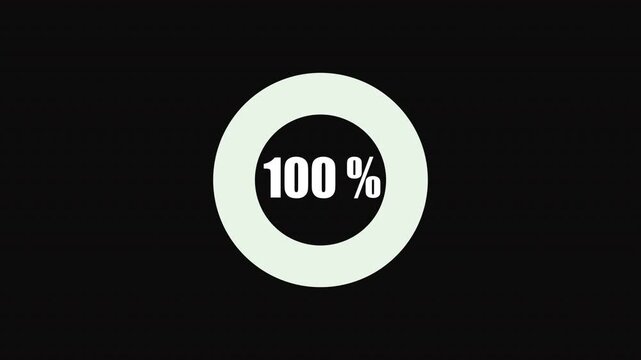 A scientific loading animation featuring a white circle on a black background. The number 100 appears inside the loading circle. An animation showing a transfer or download process progressing from ze