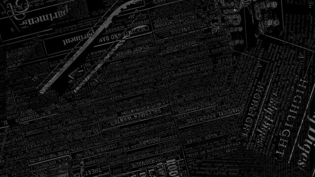 Torn vintage newspaper collage animation. Abstract black and white paper texture grunge backdrop.