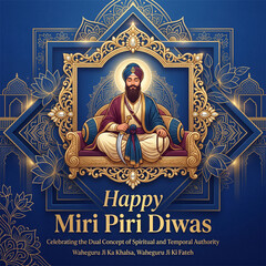 Fototapeta premium Miri Piri Diwas Celebration Graphic Design Template with Sikh Spiritual and Warrior Theme