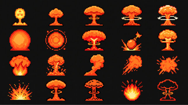 Pixel Art Explosion and Fire Effects Sprite Sheet