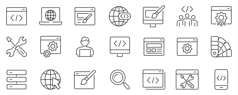 Simple line icon set for web development and design, vector illustration.