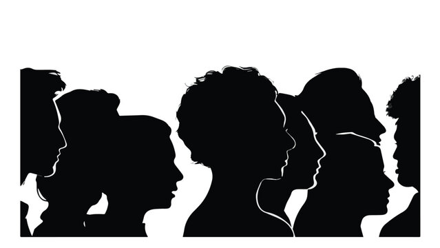 Silhouette of diverse people's profiles in dark background for social connection and community concept