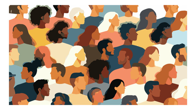 Diverse Crowd of People Attending Event with Multicolored Clothing and Hairstyles