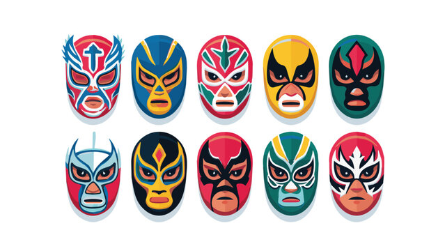 Colorful Mexican Lucha Libre Masks Set with Unique Designs for Sports and Cultural Events