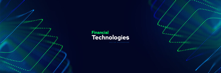 Naklejka premium Fintech Technology Finance Data Network And Innovation Guide Banking Websites, Payment Campaigns, Investment Reports, And Digital Platform Promotion Through Wide Abstract Banner. Vector Illustration.