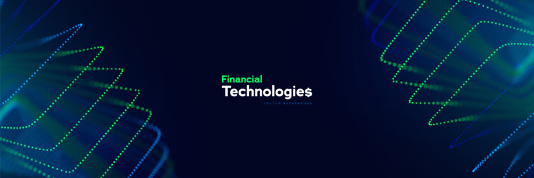 Fintech Technology Finance Data Network And Innovation Guide Banking Websites, Payment Campaigns, Investment Reports, And Digital Platform Promotion Through Wide Abstract Banner. Vector Illustration.