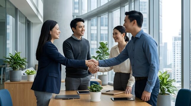Diverse Group of Young Professionals Networking in Modern City Office