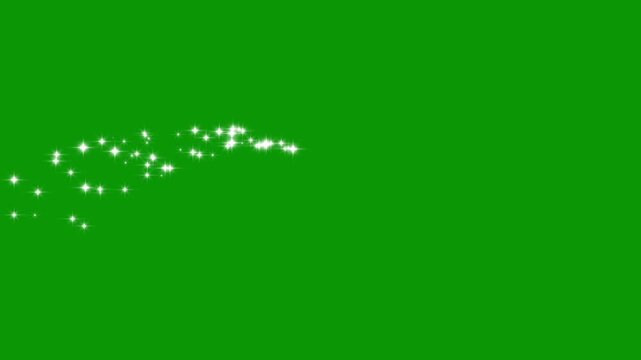 glowing pixie dust burst, Christmas stars sparkle line, simple doodle magic path, shimmering particles twinkle effect. retro movement on green screen background.4k