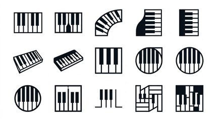 Collection of stylized piano keyboard icons and illustrations. © Nu