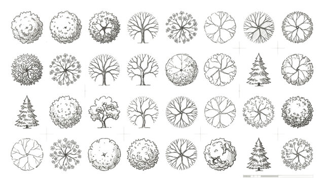 Hand Drawn Architectural Tree Symbols Vector Collection for Landscape Architecture Plans