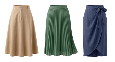 Fototapeta premium Fashionable women skirts in different styles on transparent background