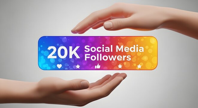 Hands holding a colorful sign celebrate the milestone of reaching 20k social media followers.