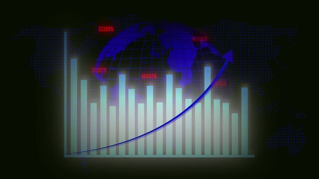 Global Financial Growth Chart with Upward Arrow and Earth Globe finance graph. Futuristic finance graph with earth globe and upward arrow showing strong global market rise.