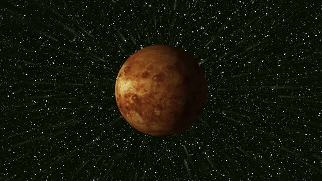 Planet Venus in Deep Space with Starburst Effect cosmos galaxy. Cosmic view of venus with radiant starburst and sparkling stars in deep space galaxy scene.