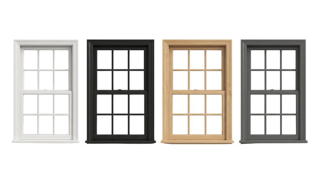 Classic double hung window frames set, isolated on transparent background