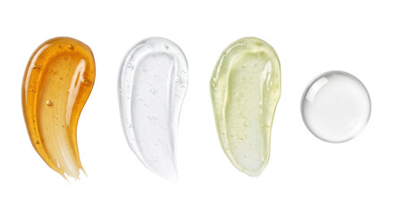Cosmetic gel fluid and cream textures on transparent background