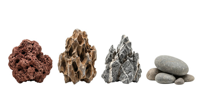Natural aquarium stones and lava rocks on transparent background