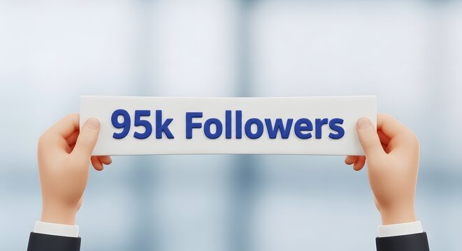 Hands holding a white banner announce the significant achievement of reaching ninety-five thousand social media followers.