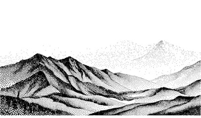Stipple Mountain Banner with Black Noise Dots and Sand Grain Vector Background © MDSALIM