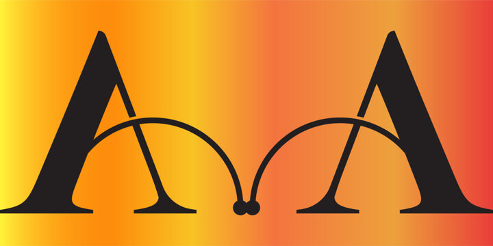 Elegant double letter AA monogram vector logo design with symmetrical curve lines on vibrant orange yellow gradient background, premium initial template for corporate identity.