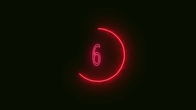 Red Neon Number 4 Inside Incomplete Circle on Dark Background glowing. Animated glowing red number 4 inside partial neon circle on dark digital background.