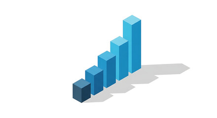 Fototapeta premium Isometric blue bar chart showing growth trend