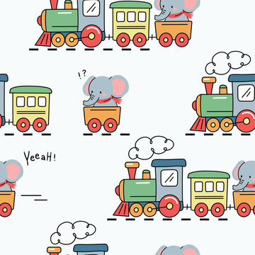 Cute Baby Train Seamless Pattern Vector